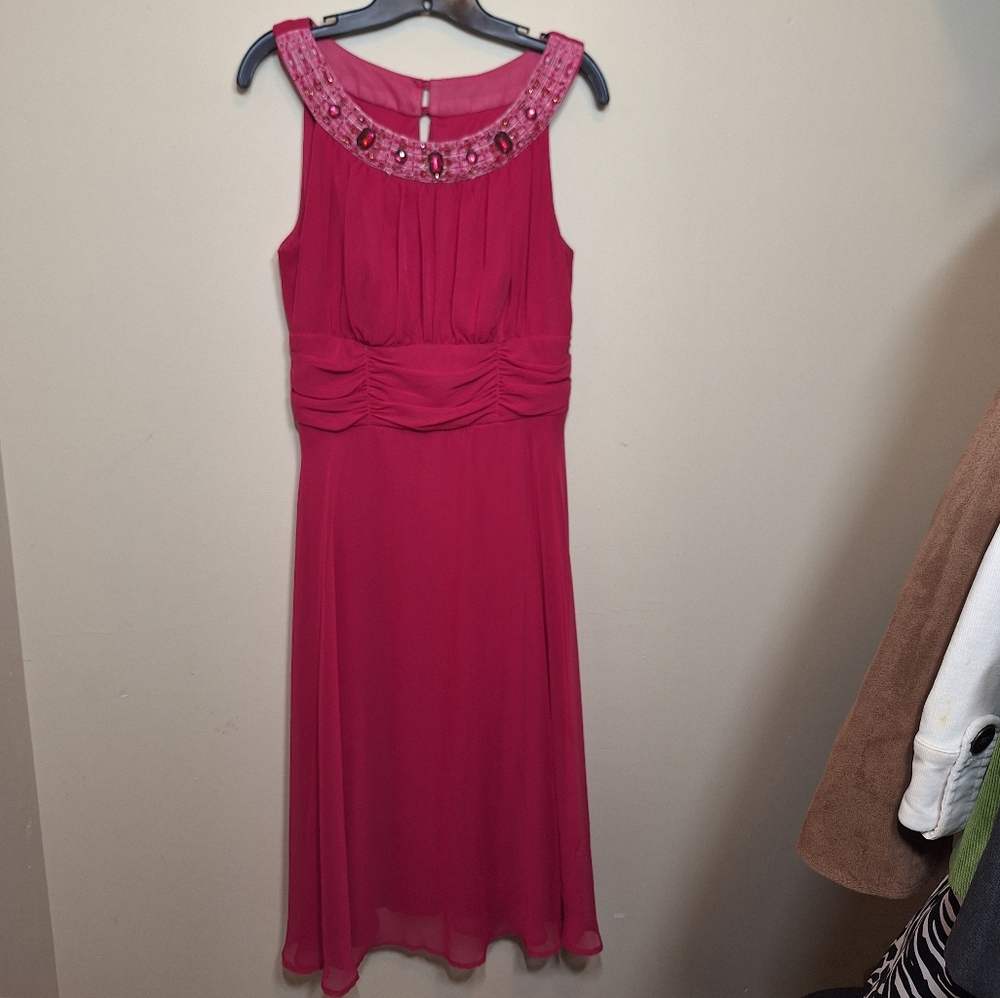 Connected Apparel Fuchsia Dress with Gem Detail